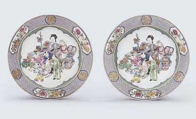 YONGZHENG (1723-35) A PAIR OF FINE FAMILLE ROSE RUBY-BACK EGGSHELL DEEP PLATES